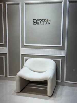 Wooden Bazar Modern White Boucle Accent Chair Lounge & Chair