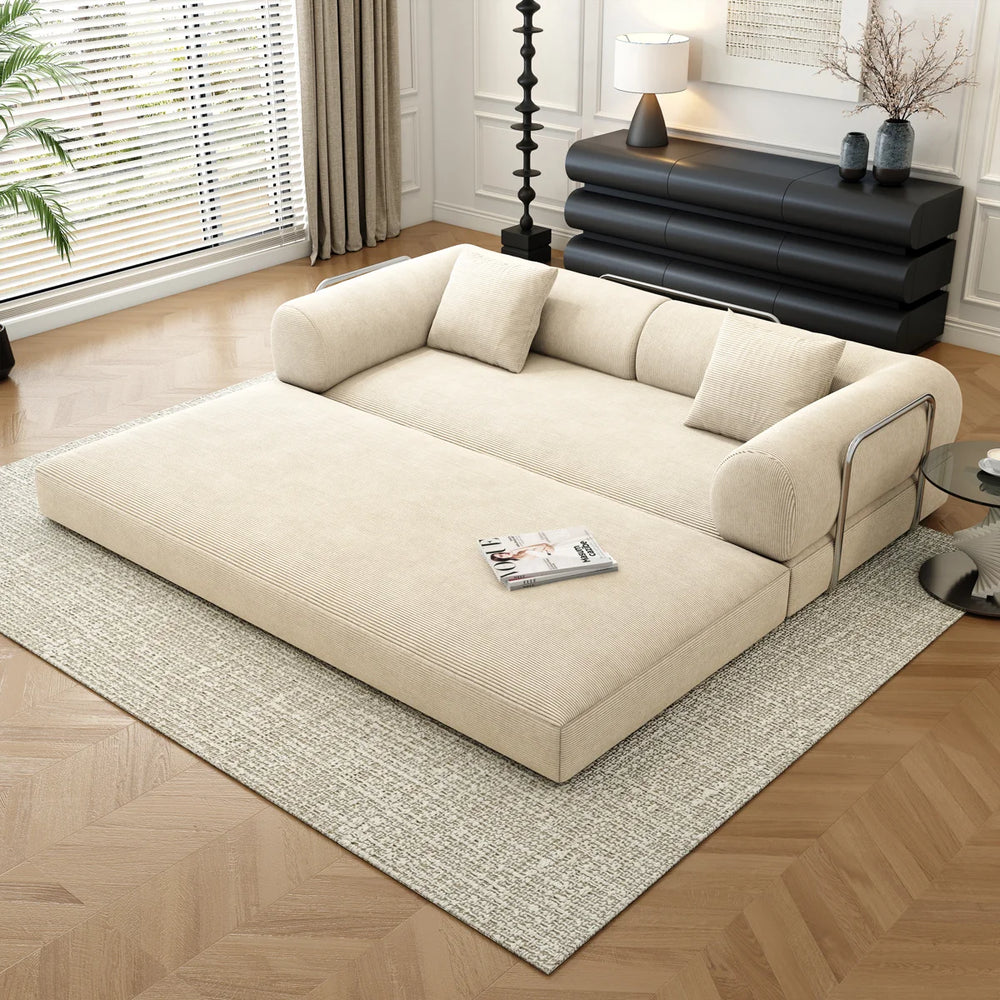 78.8" Modular Sofa Bed - 4-in-1 Convertible Design with Corduroy Fabric and High Density Sponge, Removable Cover and Fixed Frame  Wooden Bazar