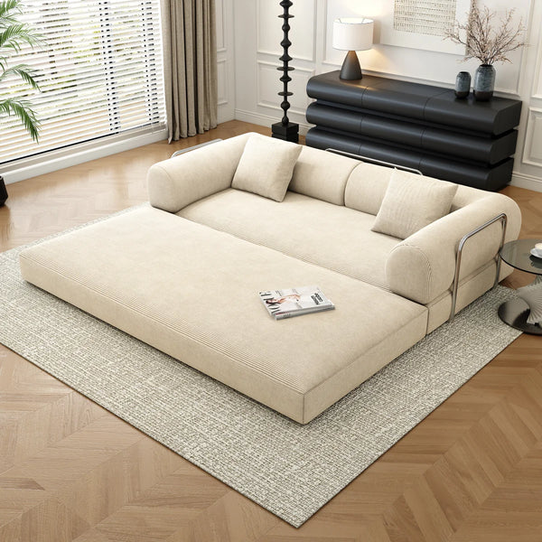 78.8" Modular Sofa Bed - 4-in-1 Convertible Design with Corduroy Fabric and High Density Sponge, Removable Cover and Fixed Frame  Wooden Bazar