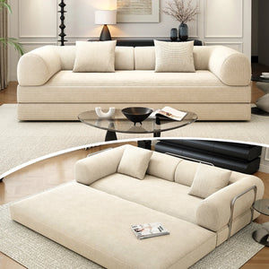 78.8" Modular Sofa Bed - 4-in-1 Convertible Design with Corduroy Fabric and High Density Sponge, Removable Cover and Fixed Frame  Wooden Bazar