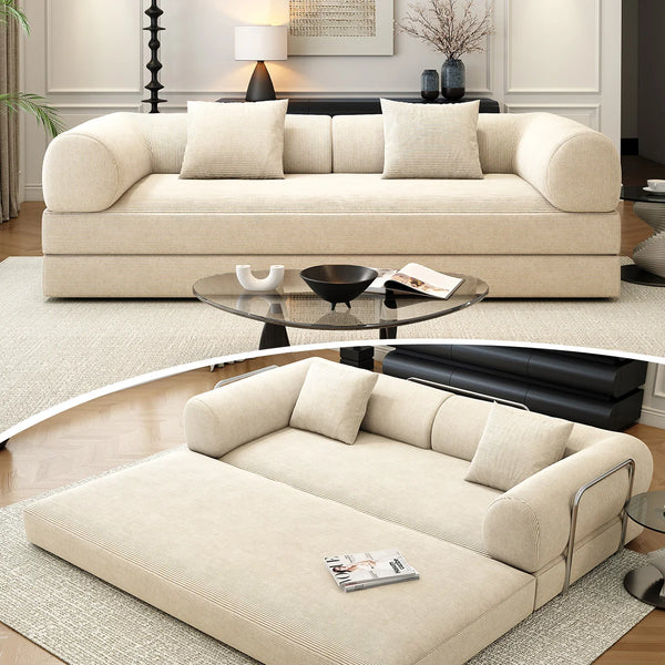 78.8" Modular Sofa Bed - 4-in-1 Convertible Design with Corduroy Fabric and High Density Sponge, Removable Cover and Fixed Frame  Wooden Bazar