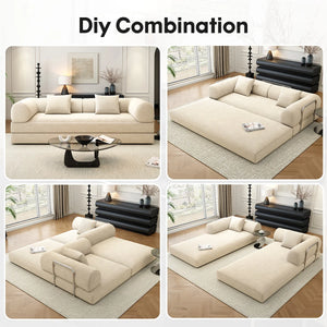 78.8" Modular Sofa Bed - 4-in-1 Convertible Design with Corduroy Fabric and High Density Sponge, Removable Cover and Fixed Frame  Wooden Bazar
