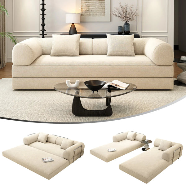 78.8" Modular Sofa Bed - 4-in-1 Convertible Design with Corduroy Fabric and High Density Sponge, Removable Cover and Fixed Frame  Wooden Bazar