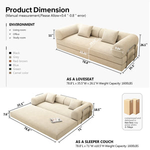 78.8" Modular Sofa Bed - 4-in-1 Convertible Design with Corduroy Fabric and High Density Sponge, Removable Cover and Fixed Frame  Wooden Bazar