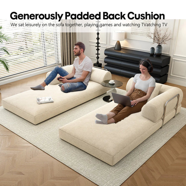 78.8" Modular Sofa Bed - 4-in-1 Convertible Design with Corduroy Fabric and High Density Sponge, Removable Cover and Fixed Frame  Wooden Bazar
