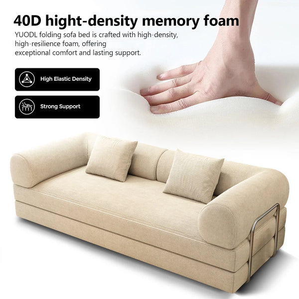 78.8" Modular Sofa Bed - 4-in-1 Convertible Design with Corduroy Fabric and High Density Sponge, Removable Cover and Fixed Frame  Wooden Bazar