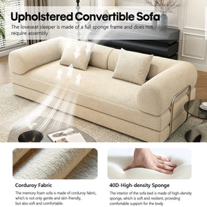 78.8" Modular Sofa Bed - 4-in-1 Convertible Design with Corduroy Fabric and High Density Sponge, Removable Cover and Fixed Frame  Wooden Bazar