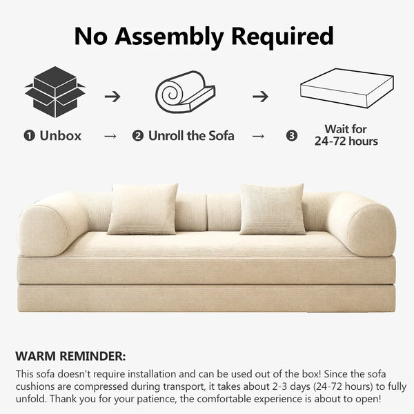 78.8" Modular Sofa Bed - 4-in-1 Convertible Design with Corduroy Fabric and High Density Sponge, Removable Cover and Fixed Frame  Wooden Bazar