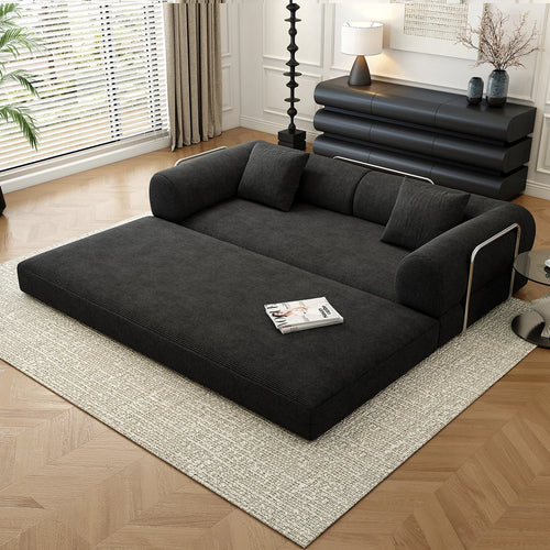 78.8" Modular Sofa Bed - 4-in-1 Convertible Design with Corduroy Fabric and High Density Sponge, Removable Cover and Fixed Frame  Wooden Bazar