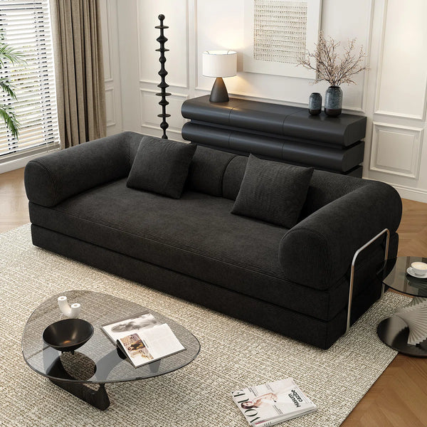 78.8" Modular Sofa Bed - 4-in-1 Convertible Design with Corduroy Fabric and High Density Sponge, Removable Cover and Fixed Frame  Wooden Bazar