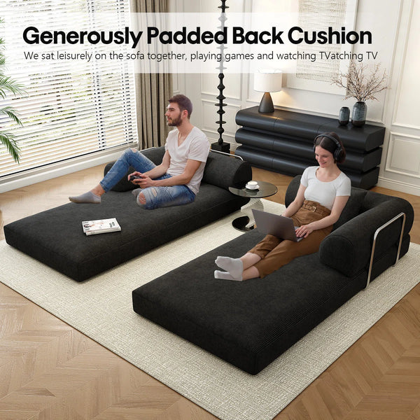 78.8" Modular Sofa Bed - 4-in-1 Convertible Design with Corduroy Fabric and High Density Sponge, Removable Cover and Fixed Frame  Wooden Bazar