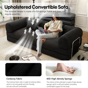 78.8" Modular Sofa Bed - 4-in-1 Convertible Design with Corduroy Fabric and High Density Sponge, Removable Cover and Fixed Frame  Wooden Bazar