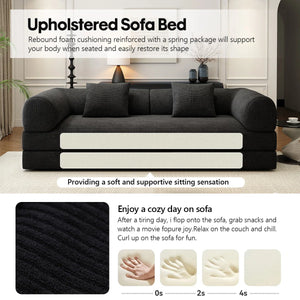 78.8" Modular Sofa Bed - 4-in-1 Convertible Design with Corduroy Fabric and High Density Sponge, Removable Cover and Fixed Frame  Wooden Bazar