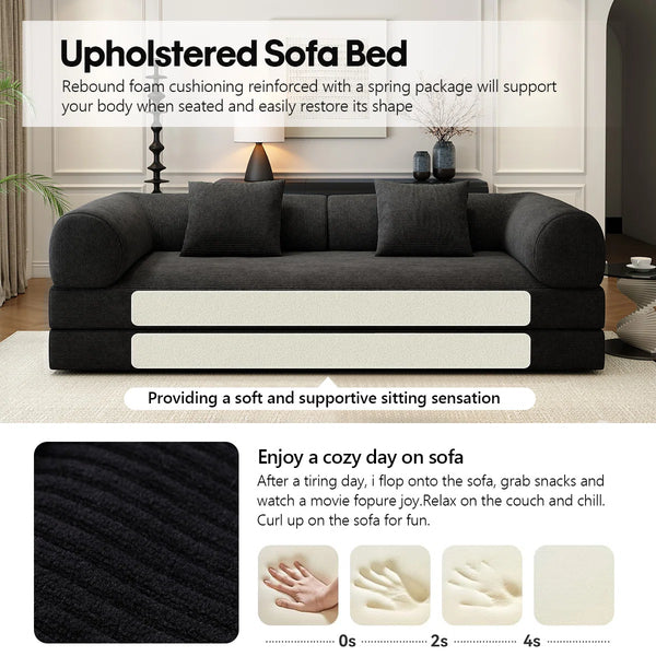 78.8" Modular Sofa Bed - 4-in-1 Convertible Design with Corduroy Fabric and High Density Sponge, Removable Cover and Fixed Frame  Wooden Bazar