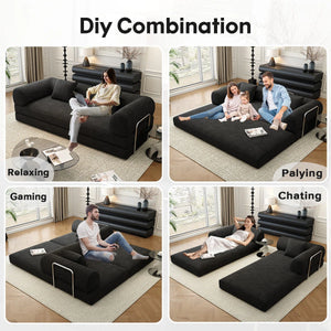 78.8" Modular Sofa Bed - 4-in-1 Convertible Design with Corduroy Fabric and High Density Sponge, Removable Cover and Fixed Frame  Wooden Bazar