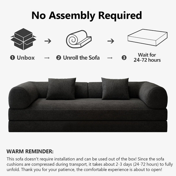 78.8" Modular Sofa Bed - 4-in-1 Convertible Design with Corduroy Fabric and High Density Sponge, Removable Cover and Fixed Frame  Wooden Bazar