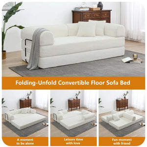 79" Corduroy Sleeper Sofa Boneless Modular Sofa Bed Compression Foam Couch Bed With 2 Pillows and Fixed Metal Frame, Blue  Wooden Bazar