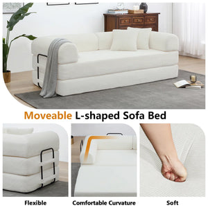 79" Corduroy Sleeper Sofa Boneless Modular Sofa Bed Compression Foam Couch Bed With 2 Pillows and Fixed Metal Frame, Blue  Wooden Bazar