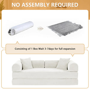 79" Corduroy Sleeper Sofa Boneless Modular Sofa Bed Compression Foam Couch Bed With 2 Pillows and Fixed Metal Frame, Blue  Wooden Bazar