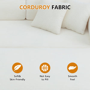 79" Corduroy Sleeper Sofa Boneless Modular Sofa Bed Compression Foam Couch Bed With 2 Pillows and Fixed Metal Frame, Blue  Wooden Bazar
