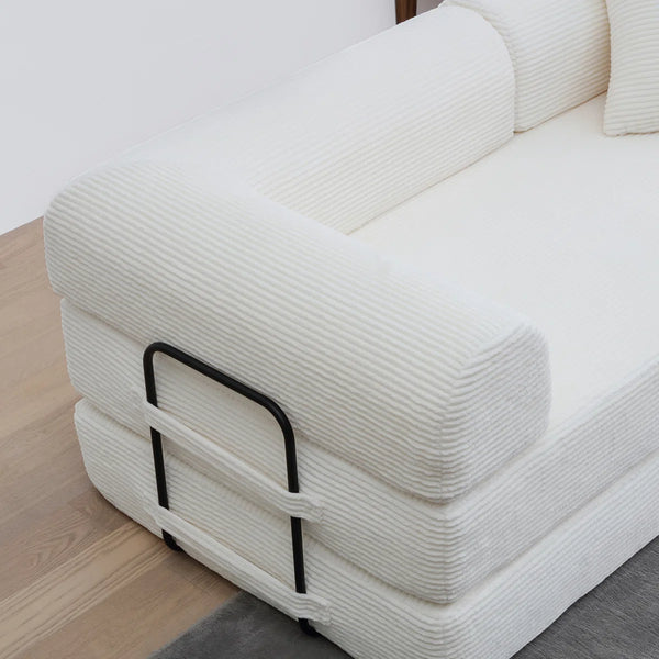 79" Corduroy Sleeper Sofa Boneless Modular Sofa Bed Compression Foam Couch Bed With 2 Pillows and Fixed Metal Frame, Blue  Wooden Bazar