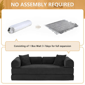 79" Corduroy Sleeper Sofa Boneless Modular Sofa Bed Compression Foam Couch Bed With 2 Pillows and Fixed Metal Frame, Blue  Wooden Bazar
