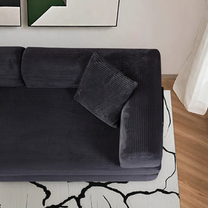 79" Corduroy Sleeper Sofa Boneless Modular Sofa Bed Compression Foam Couch Bed With 2 Pillows and Fixed Metal Frame, Blue  Wooden Bazar
