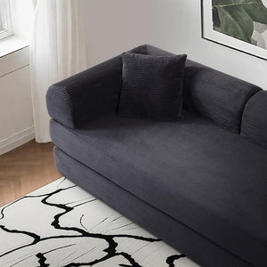 79" Corduroy Sleeper Sofa Boneless Modular Sofa Bed Compression Foam Couch Bed With 2 Pillows and Fixed Metal Frame, Blue  Wooden Bazar