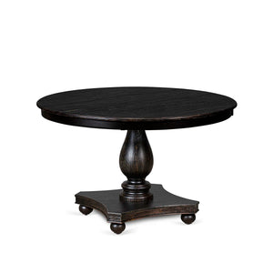 Kitchen Table Set Consists of a 48" Round Table with Pedestal and 6 Black Polyester Fabric Upholstered Chairs