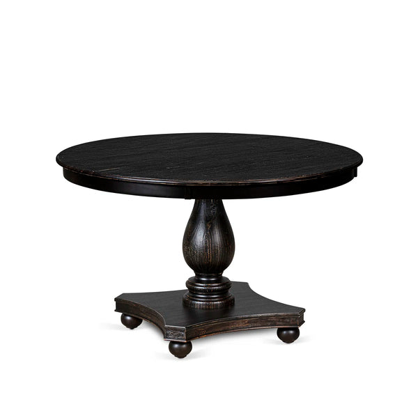 Kitchen Table Set Consists of a 48" Round Table with Pedestal and 6 Black Polyester Fabric Upholstered Chairs