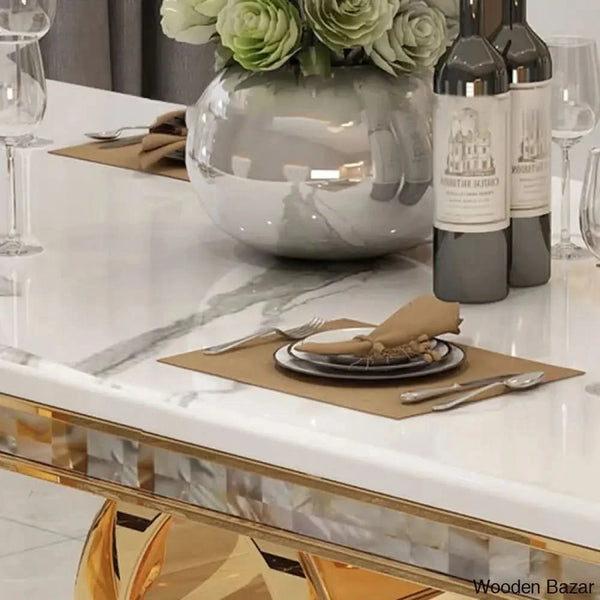 8 Seater Stylish Faux Marble Top Pedestal Dining Set