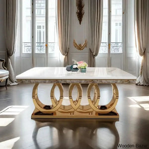 8 Seater Stylish Faux Marble Top Pedestal Dining Set