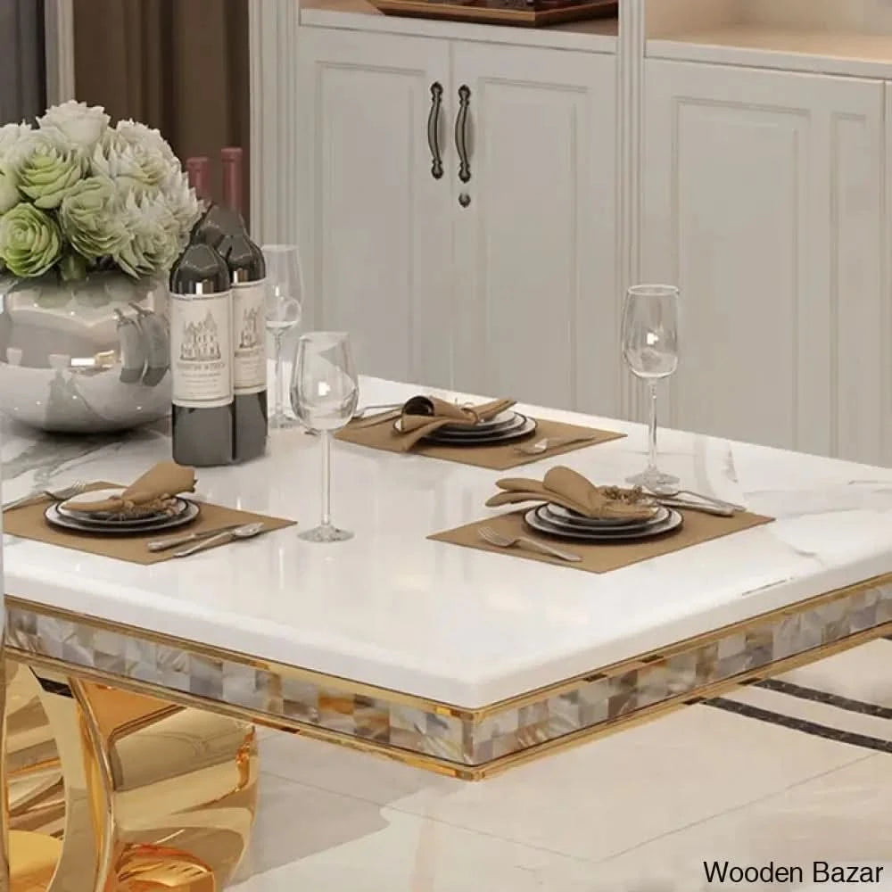 8 Seater Stylish Faux Marble Top Pedestal Dining Set 29.92’’H X 86.61’’L 39.37’’W