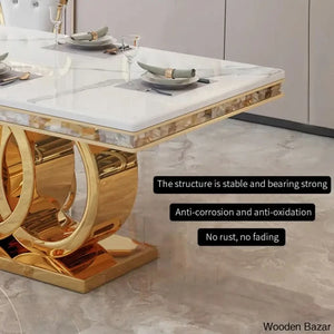 8 Seater Stylish Faux Marble Top Pedestal Dining Set