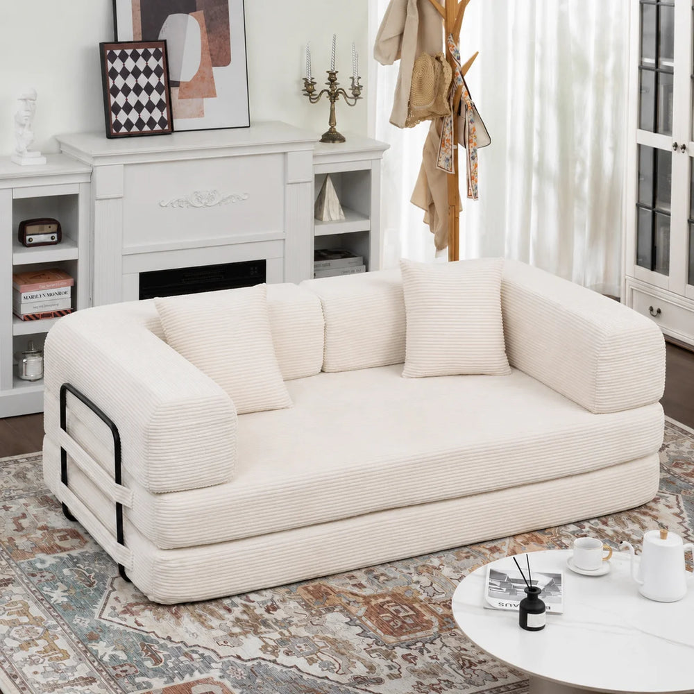 80" Convertible 4-In-1 Sleeper Sofa Bed With Removable Armrests  Wooden Bazar