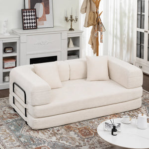 80" Convertible 4-In-1 Sleeper Sofa Bed With Removable Armrests  Wooden Bazar