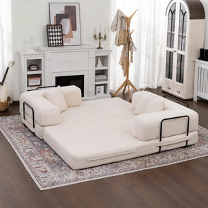 80" Convertible 4-In-1 Sleeper Sofa Bed With Removable Armrests  Wooden Bazar