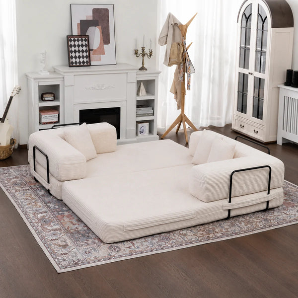 80" Convertible 4-In-1 Sleeper Sofa Bed With Removable Armrests  Wooden Bazar