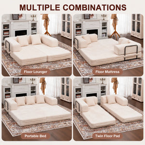 80" Convertible 4-In-1 Sleeper Sofa Bed With Removable Armrests  Wooden Bazar
