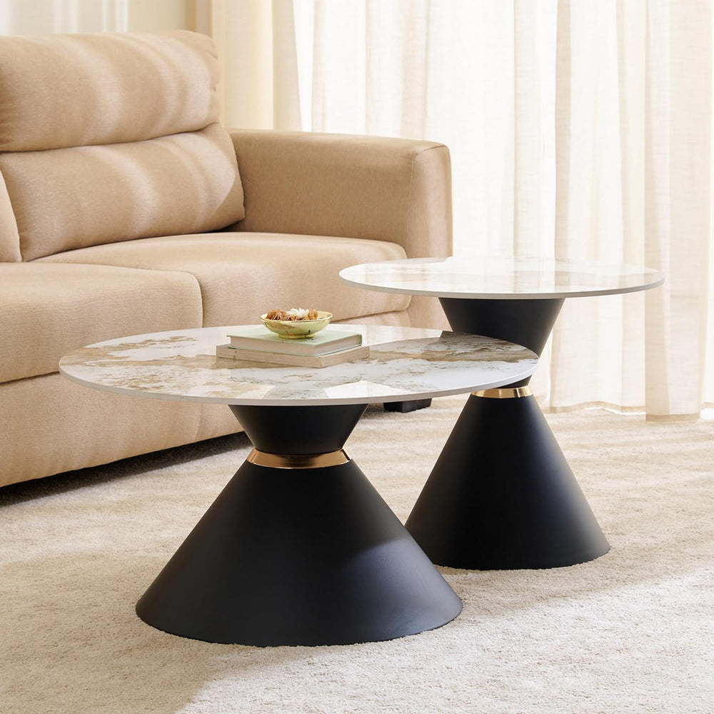 Jeppy Sintered Stone Top Set of 2 Coffee Tables  - Wooden Bazar