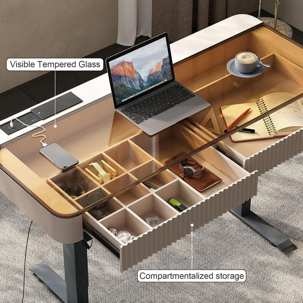 Neoro Height Adjustable Electric Standing Desk with Drawer & USB Charging Port