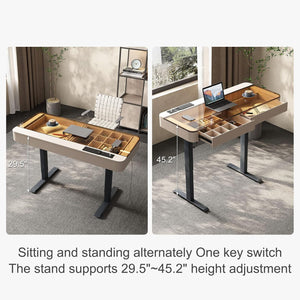 Neoro Height Adjustable Electric Standing Desk with Drawer & USB Charging Port