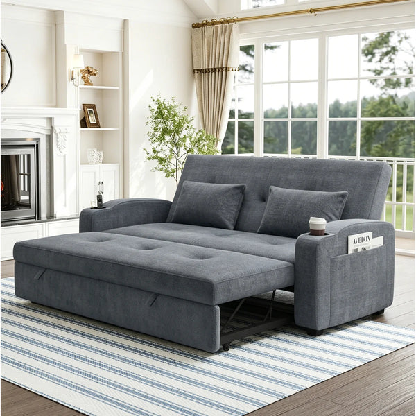 82" Upholstered Convertible Sleeper Sofa  Wooden Bazar