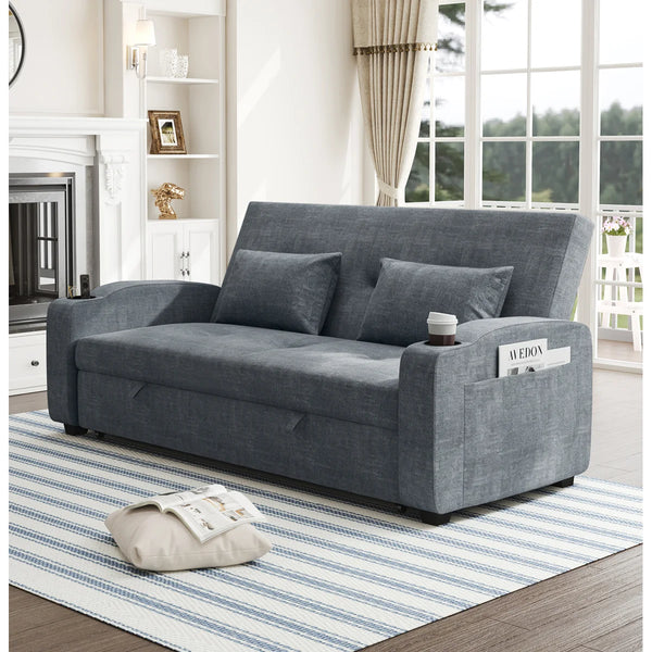82" Upholstered Convertible Sleeper Sofa  Wooden Bazar