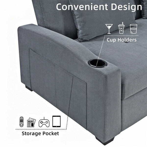 82" Upholstered Convertible Sleeper Sofa  Wooden Bazar