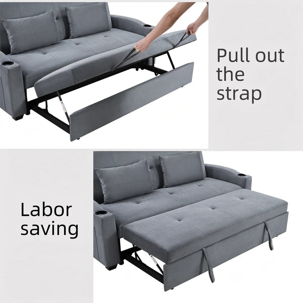 82" Upholstered Convertible Sleeper Sofa  Wooden Bazar