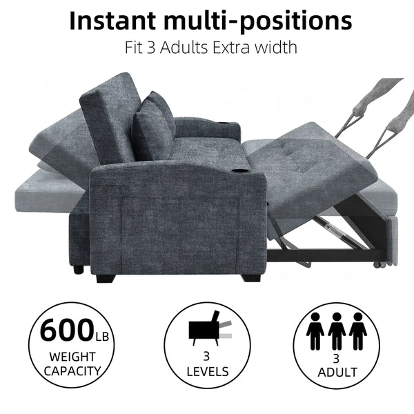 82" Upholstered Convertible Sleeper Sofa  Wooden Bazar