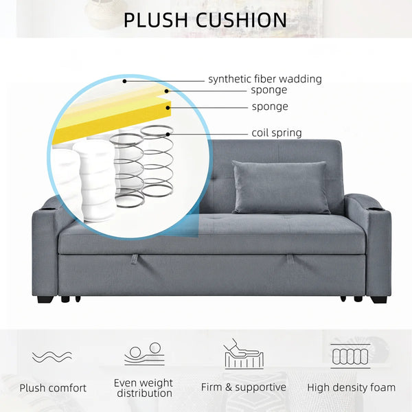 82" Upholstered Convertible Sleeper Sofa  Wooden Bazar
