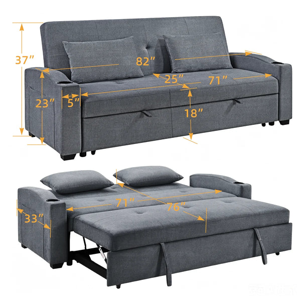 82" Upholstered Convertible Sleeper Sofa  Wooden Bazar