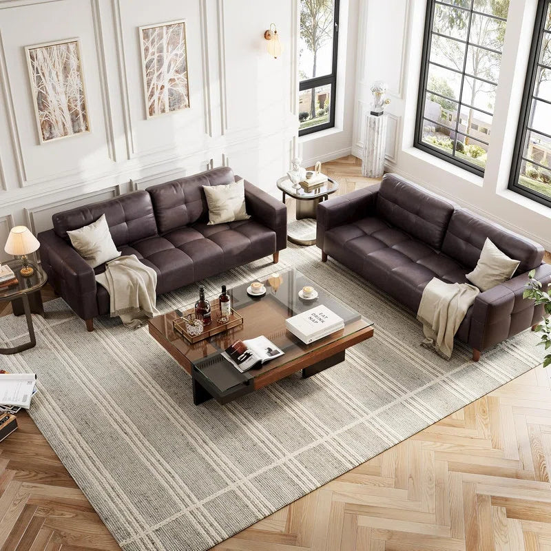 Hiring 3-Seater Faux Leather Sofa with Spring Cushion, Deep Seat Sofa for Living Room & Office
